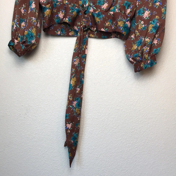 Zara | Brown Floral Tie Top - Picture 3 of 8